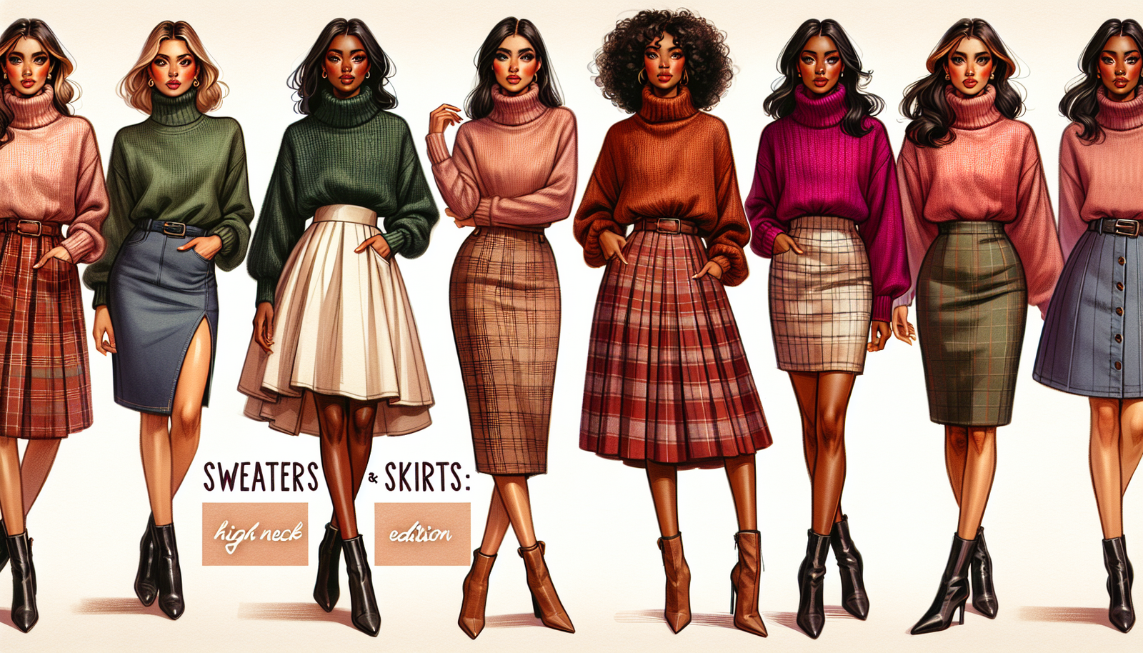 High Neck Sweaters With Skirts