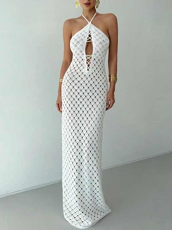 Moopsi 5 Hollow Out Knitted Beach Cover Up Dress - Backless Summer Vibes