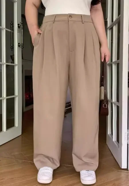 Temu Women's Large Size Solid Color Casual 100 Fold Straight Tube High Waist Loose Fat Mm