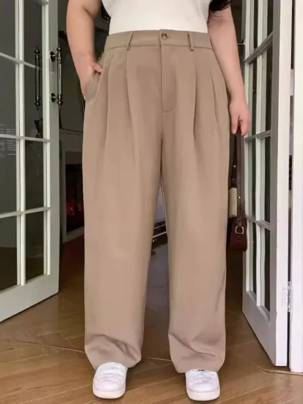 Temu Women's Large Size Solid Color Casual 100 Fold Straight Tube High Waist Loose Fat Mm