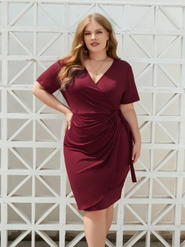 Moopsi 67 Rich Wine V-Neck Dress: Drapes Beautifully, All-Day Comfort