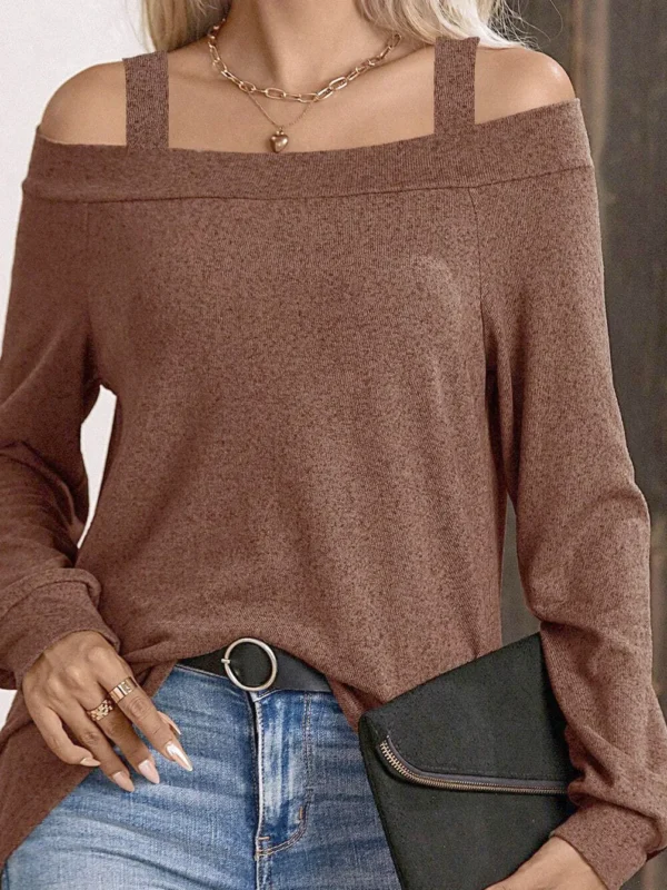 Moopsi 63 Refined Brown Off-Shoulder Top - Comfy Stretch Polyester