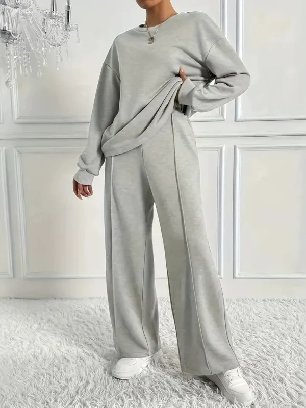 Cozy Cotton Blend Lounge Set Women Wide Leg Pants Sweatshirt