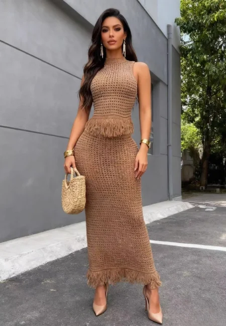 Luxe Tassel Turtleneck & Pencil Skirt Duo - Evening Glam