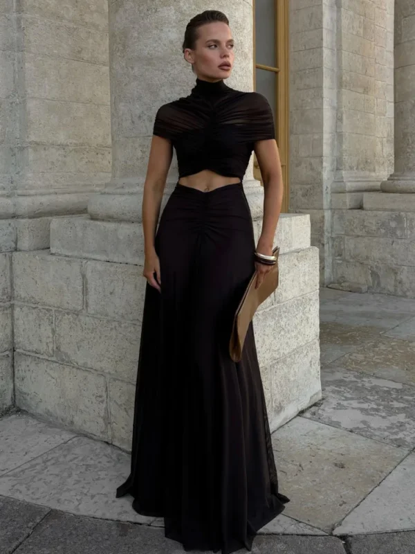 Elegant Cutout Turtleneck Maxi Dress - Bodycon Party Elegance