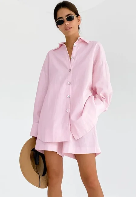 Tailored Cotton Linen Set: Breezy Summer Shirt & Shorts
