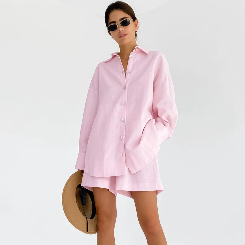 kf-S2b3a3812f4814fe69fcf1cd93e8acc05P Tailored Cotton Linen Set: Breezy Summer Shirt & Shorts