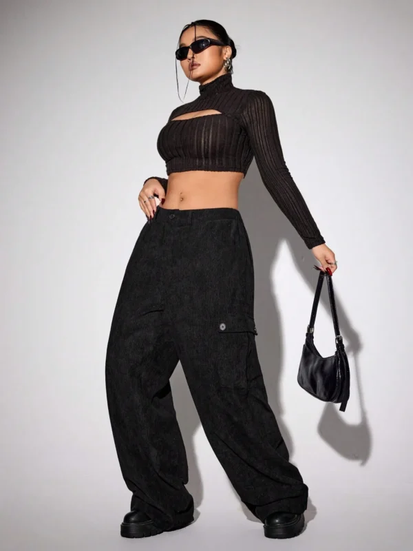 Large Size Women's Clothing, American Workwear Style Casual Pants, Autumn and Winter New Styles, Street Trend Wide Leg Pants