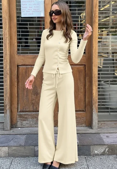 Trendy Autumn Cardigan Set Women Lace-Up Pants Streetwear