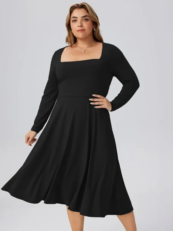 Effortless Black Square Neck A-Line Dress for Polished Commutes