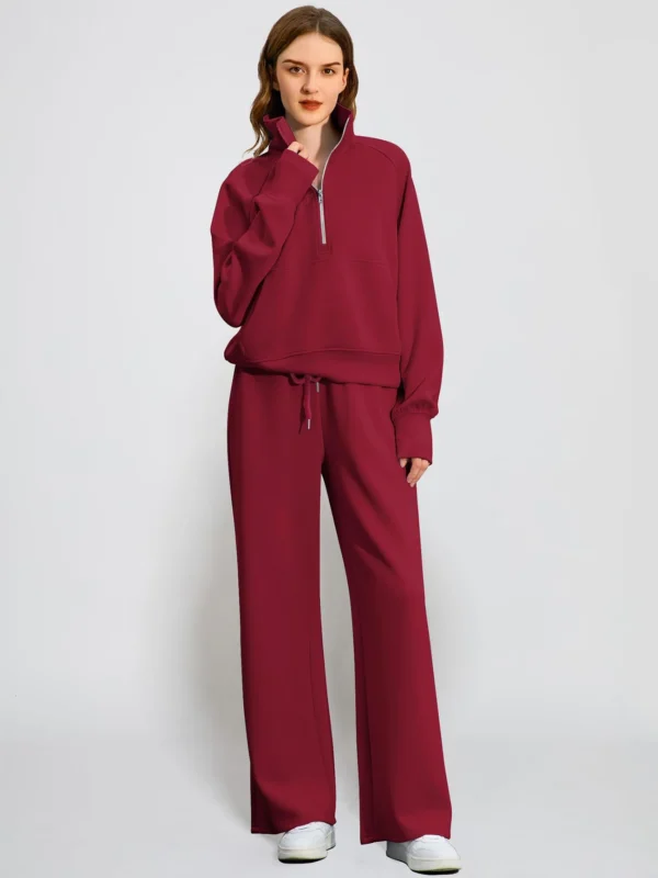Women's Cozy Half Zip Sweatshirt Wide Leg Pants Lounge Set