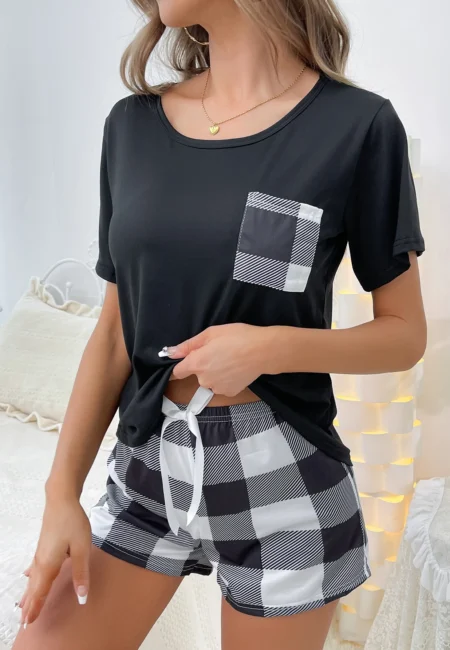 Cozy Black & Plaid Pajama Set for Effortless Relaxation