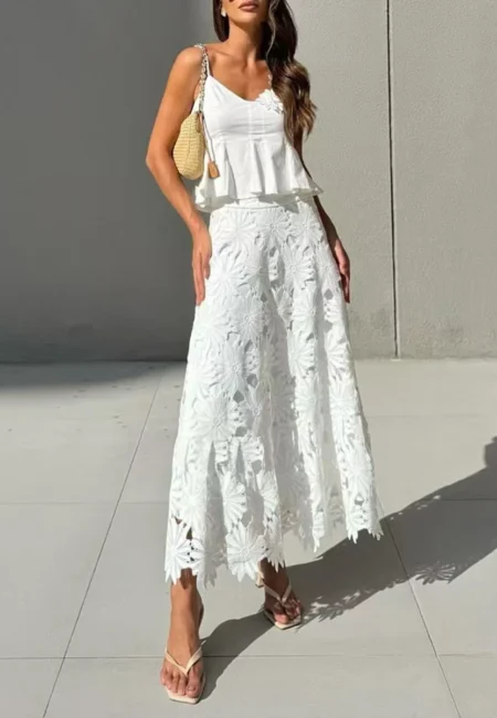 Floral Tank & A-Line Skirt Set - Premium Cotton Blend Resort Wear