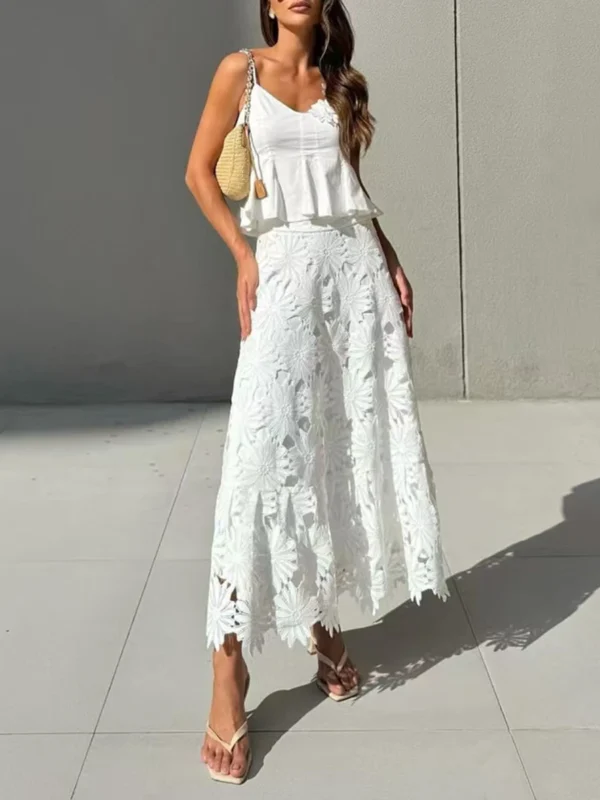 Floral Tank & A-Line Skirt Set - Premium Cotton Blend Resort Wear