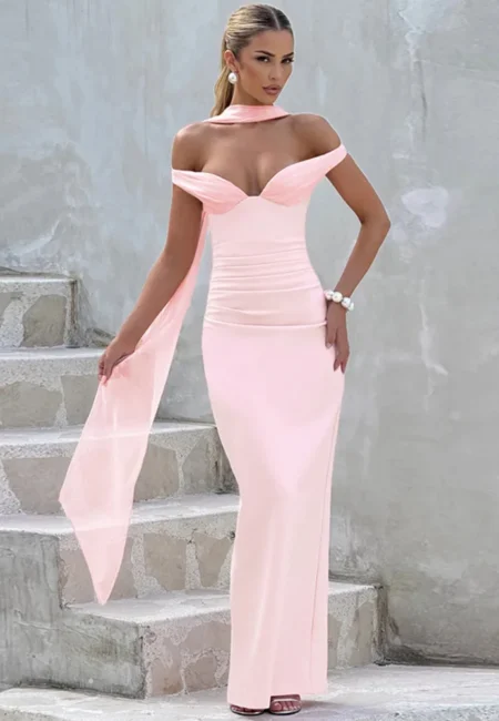 Stunning Off-Shoulder Ribbon Maxi Dress - Backless Party Gown