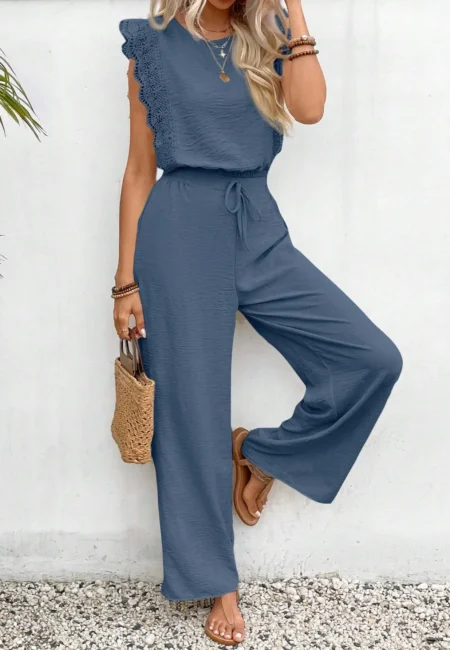 Effortless Lace Two-Piece: Summer Sleeveless Top & Pants