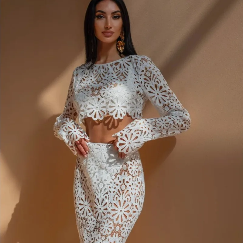 kf-S916e003b647b431f8d67e7d8b4b27597b Elegant Women's Lace Two-Piece Beach Set Summer