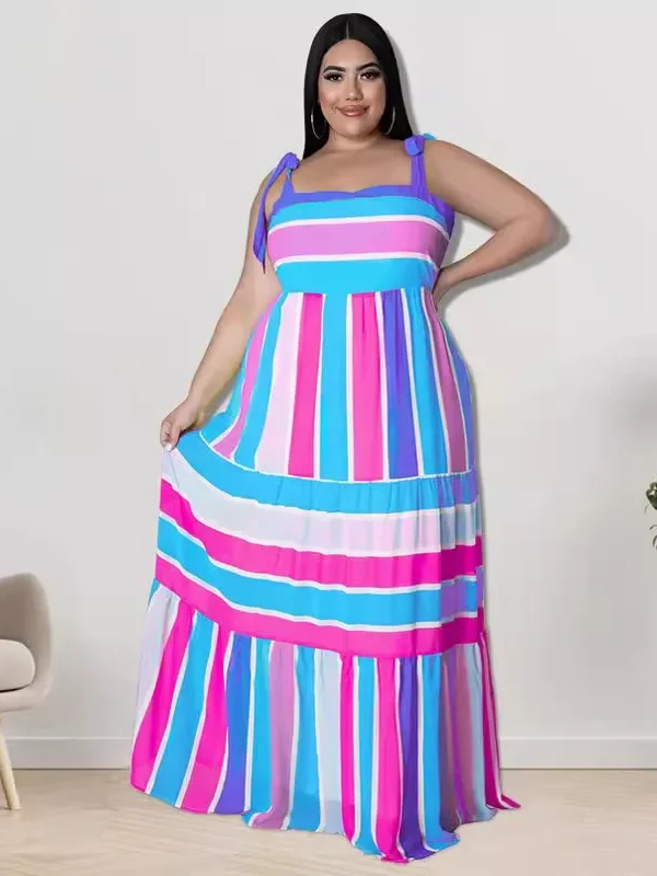 Breezy Striped Boho Summer Dress - Flattering A-Line Ruffle