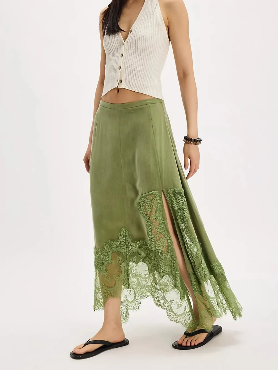 kf-Sc3df7de27c044918b71d23a391e63eebG Asymmetrical Lace Maxi Skirt - Tatting Detail A-Line White Green
