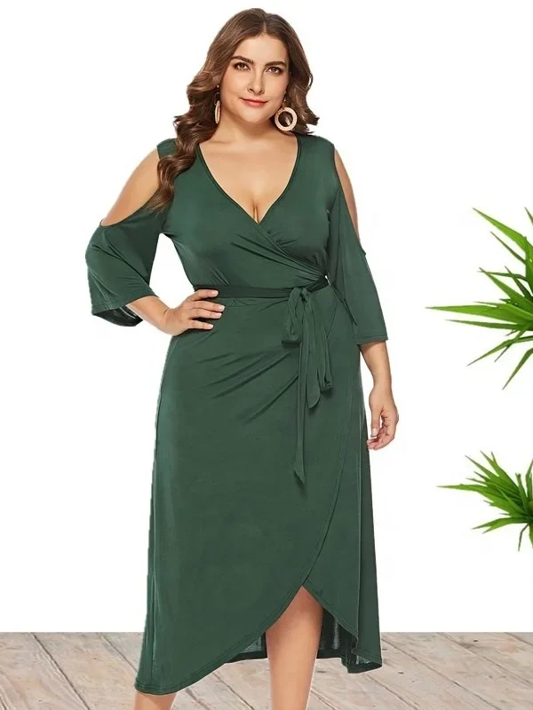 Effortless Elegance: Plus Size Off-Shoulder Lace-Up Dress