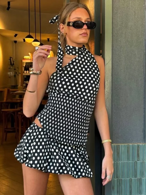 Vintage Polka Dot Strapless Tie Top & Ruffle Skirt Set