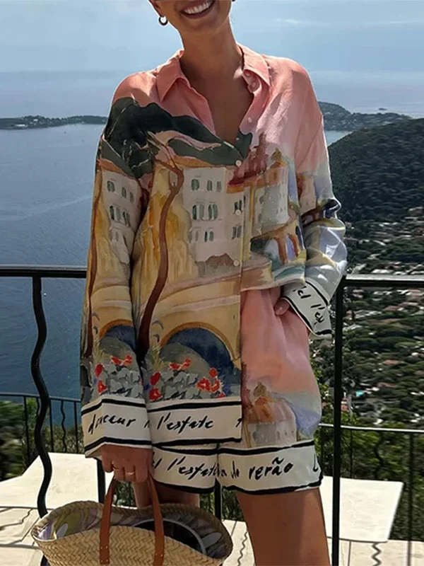 Refined Print Shirt & Shorts with Pockets: Day to Night