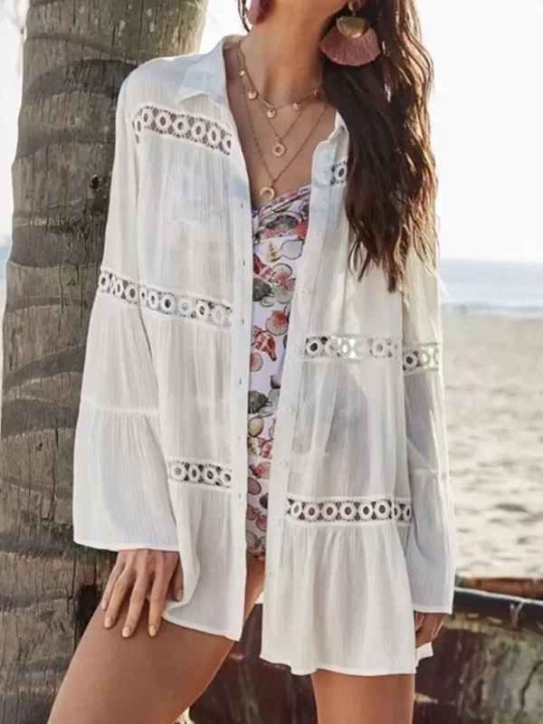 White Tatting Beach Cover Up Shirt – Flattering Boyfriend Fit