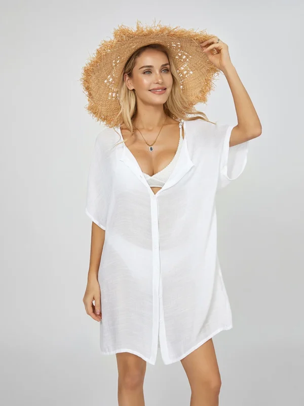 White Crew Neck Tunic Dress - Effortless Beach Resort Wear