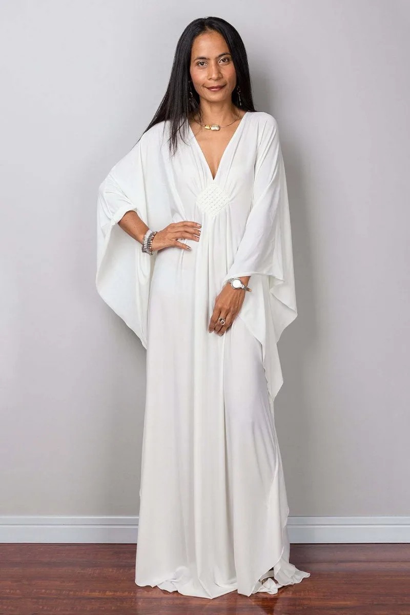Kf-Se6F9E512D58F4Acba2629056F92108D1B Flowy V-Neck Beach Kaftan - Batwing Sleeve Plus Size Coverup