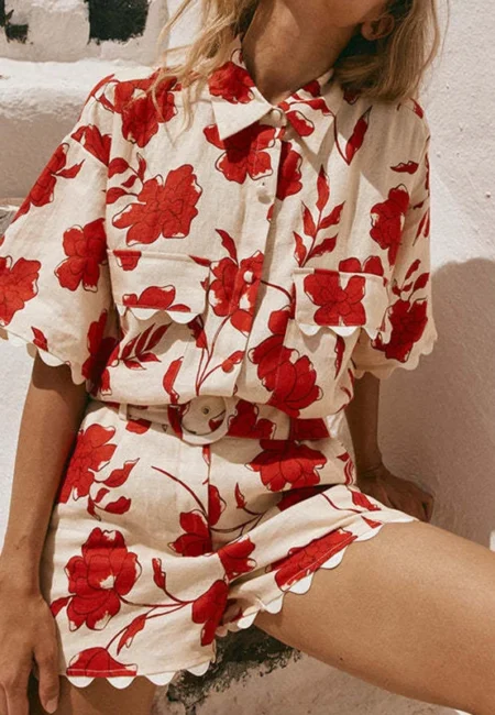Floral Vacation Two-Piece Set - Lapel Shirt & Shorts Combo
