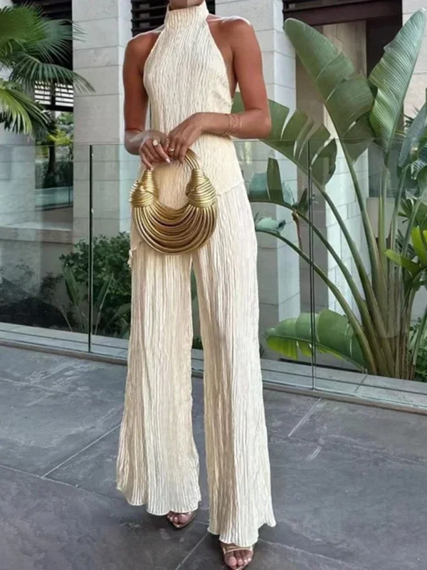 Dreamy Backless Halter Set - Wide Leg Pants & Blouse Combo