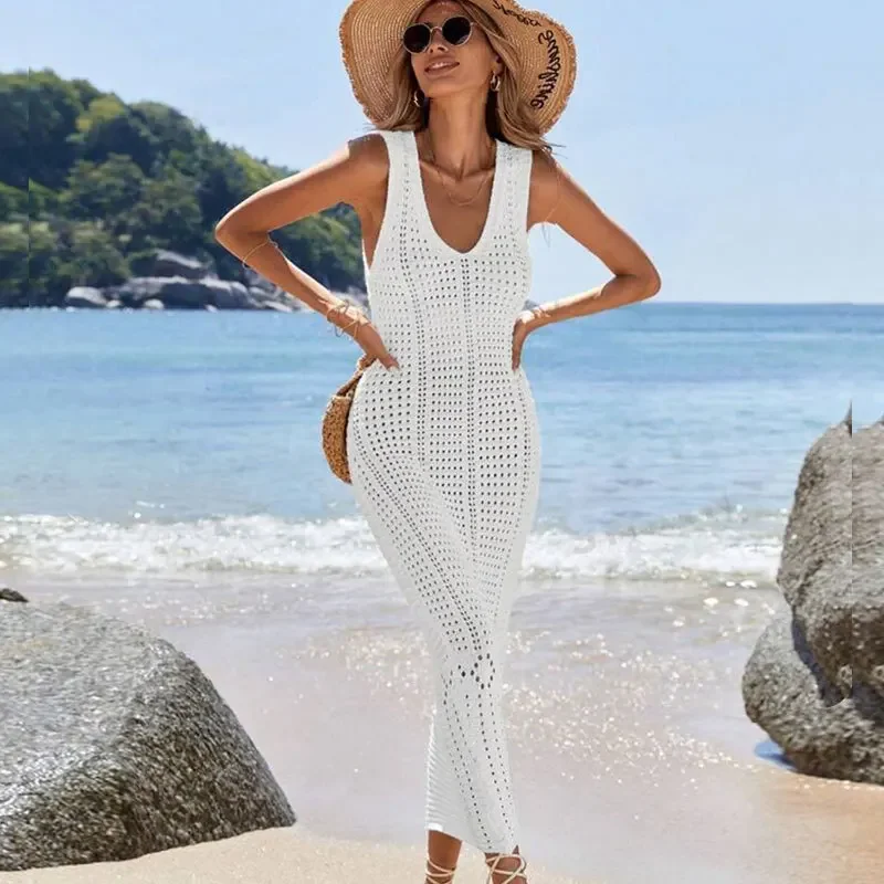 kf-Sff6420ad321041d78ba6e01dfa9f4e5cW Boho Crochet Beach Tunic - Hollow Out V-Neck Cover Up Dress