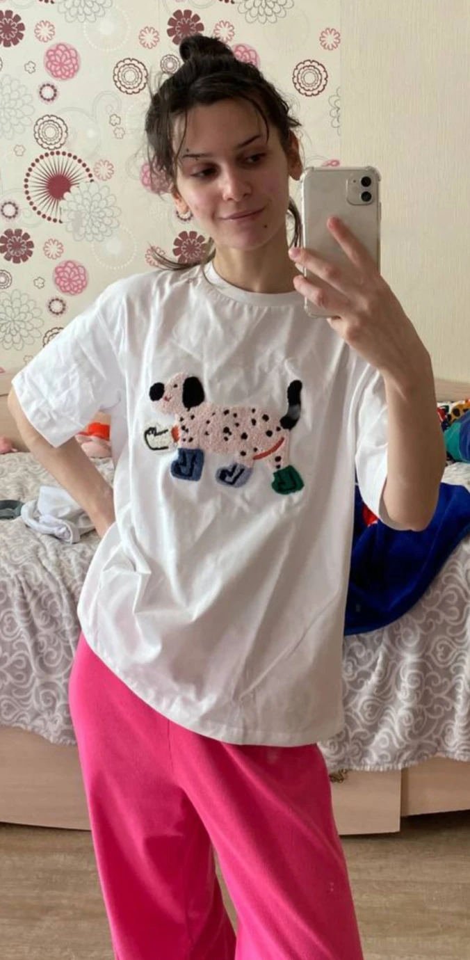 Fun Dog Embroidery Cotton Tees for Stylish Summer Vibes photo review