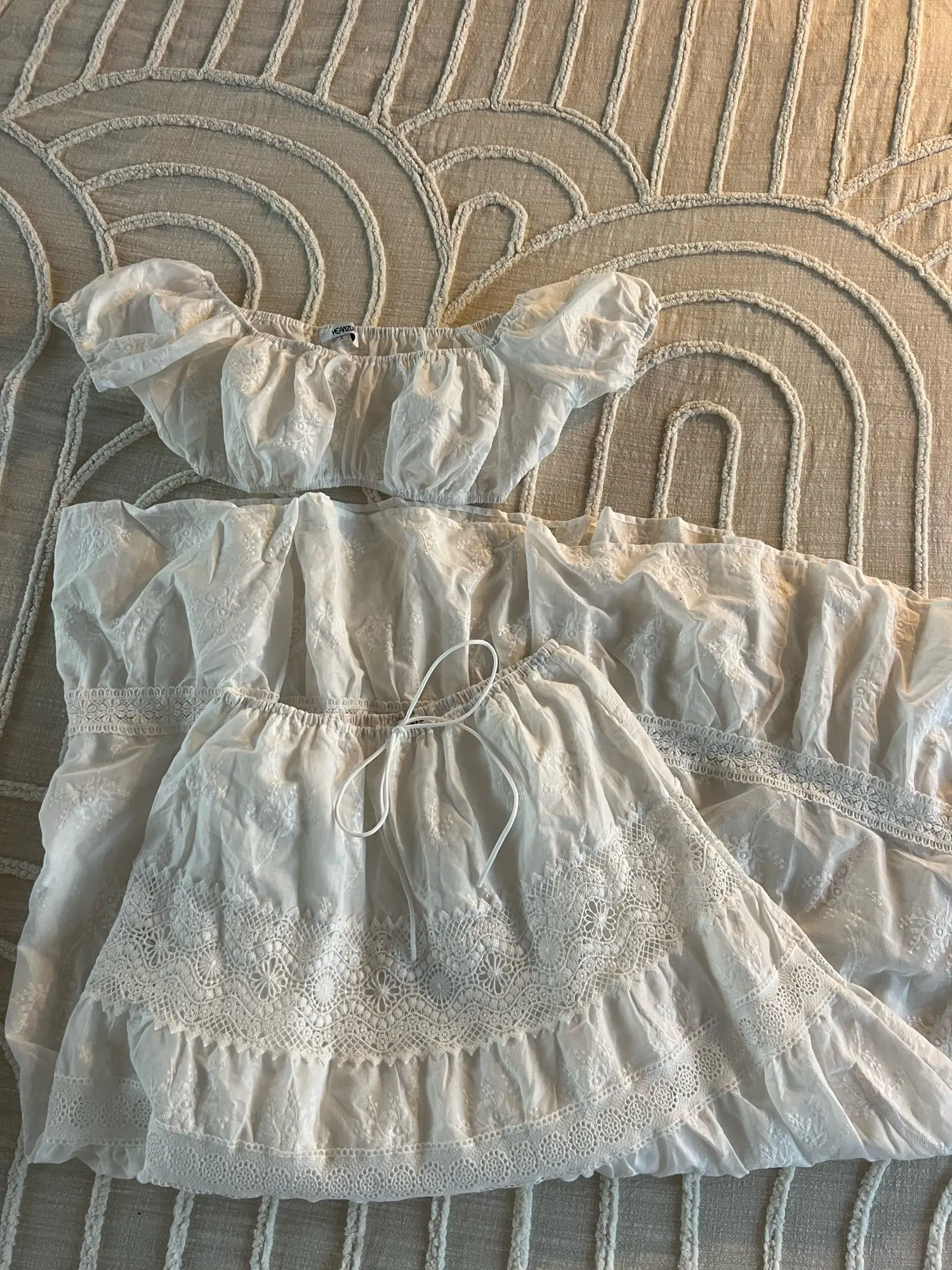 Women's White A-Line Skirt Set - Slash Neck Beach Comfort photo review