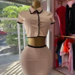 Sisterlinda Summer Ribbed Two-Piece Set with Striped Button Top and Hip Skirt photo review