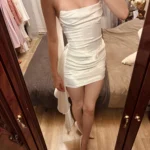 Luxurious Satin Corset Dress Strapless Asymmetrical Scarf photo review