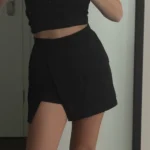 Trendy Black A-Line Mini Skirt High Waist Side Slit Korean photo review