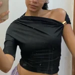 Effortless Summer Ruched Metal T-Shirt for Trendy Comfort photo review