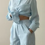 Trendy Button-Up Shirt & Shorts Combo - Perfect Summer Outfit photo review