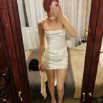 Luxurious Satin Corset Dress Strapless Asymmetrical Scarf photo review