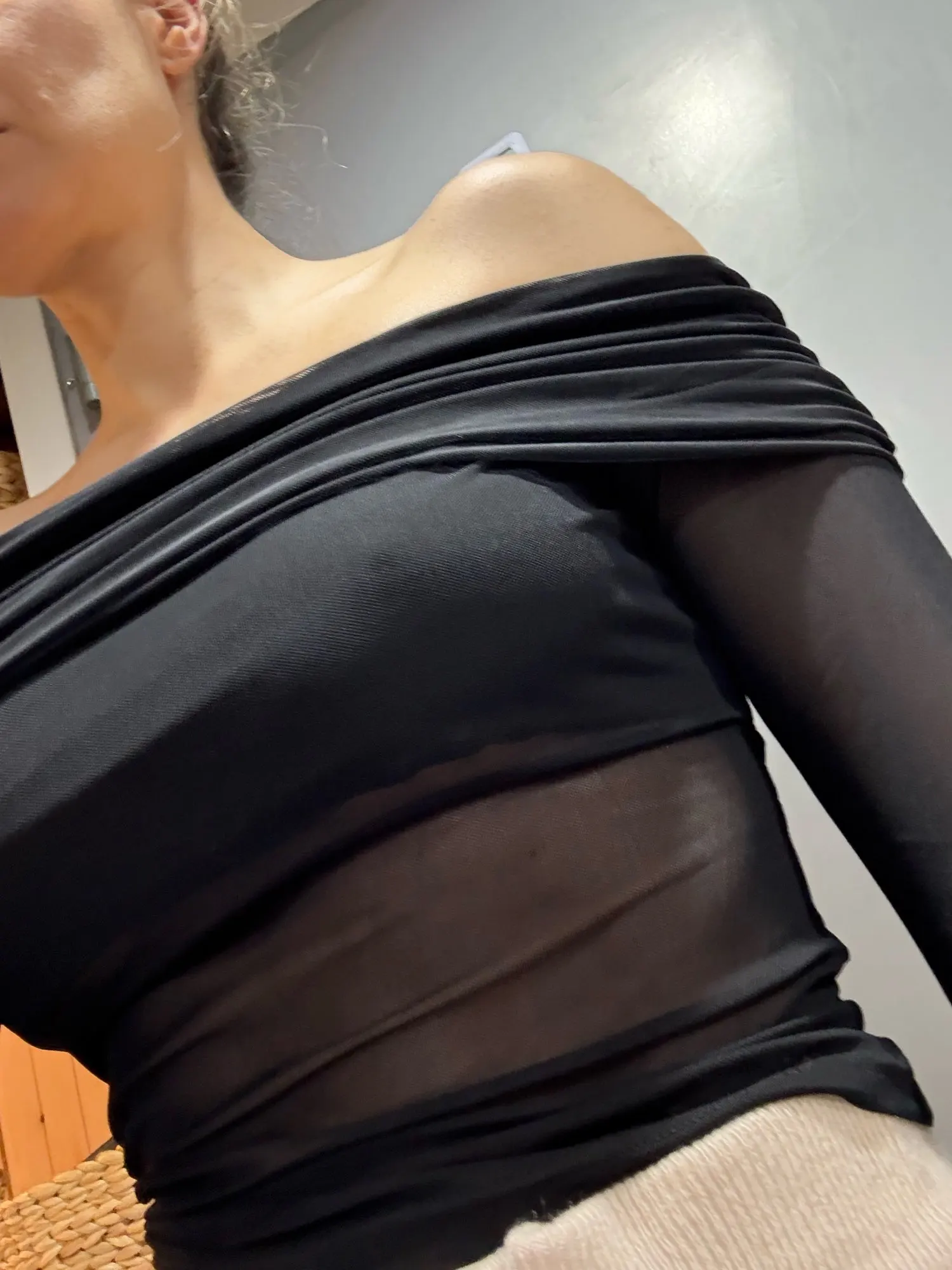 Sheer Mesh Off-Shoulder Long Sleeve Tee - Edgy Women's Top photo review