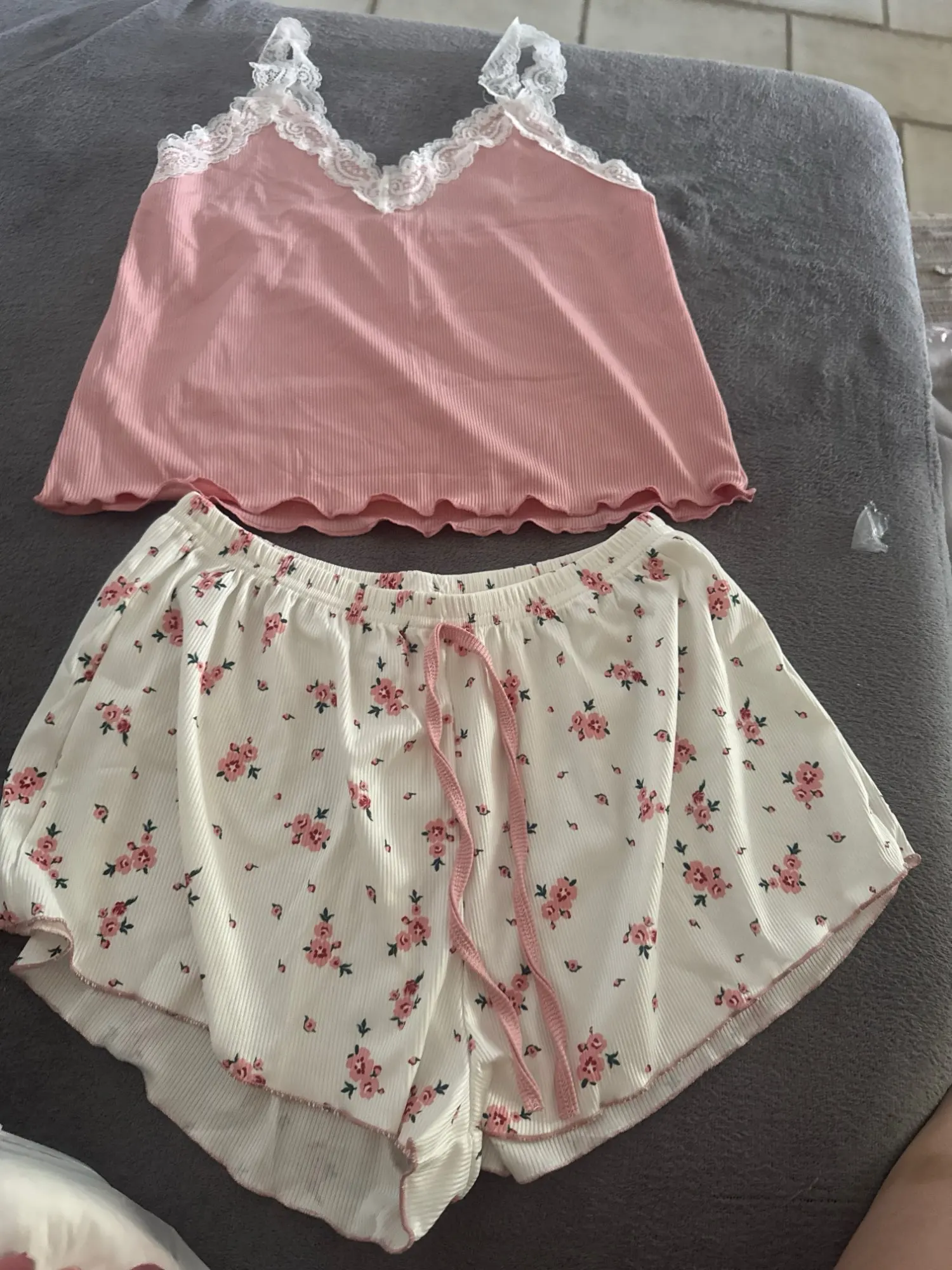 Lace-Trimmed Two-Piece Camisole & Shorts Sleep Set photo review