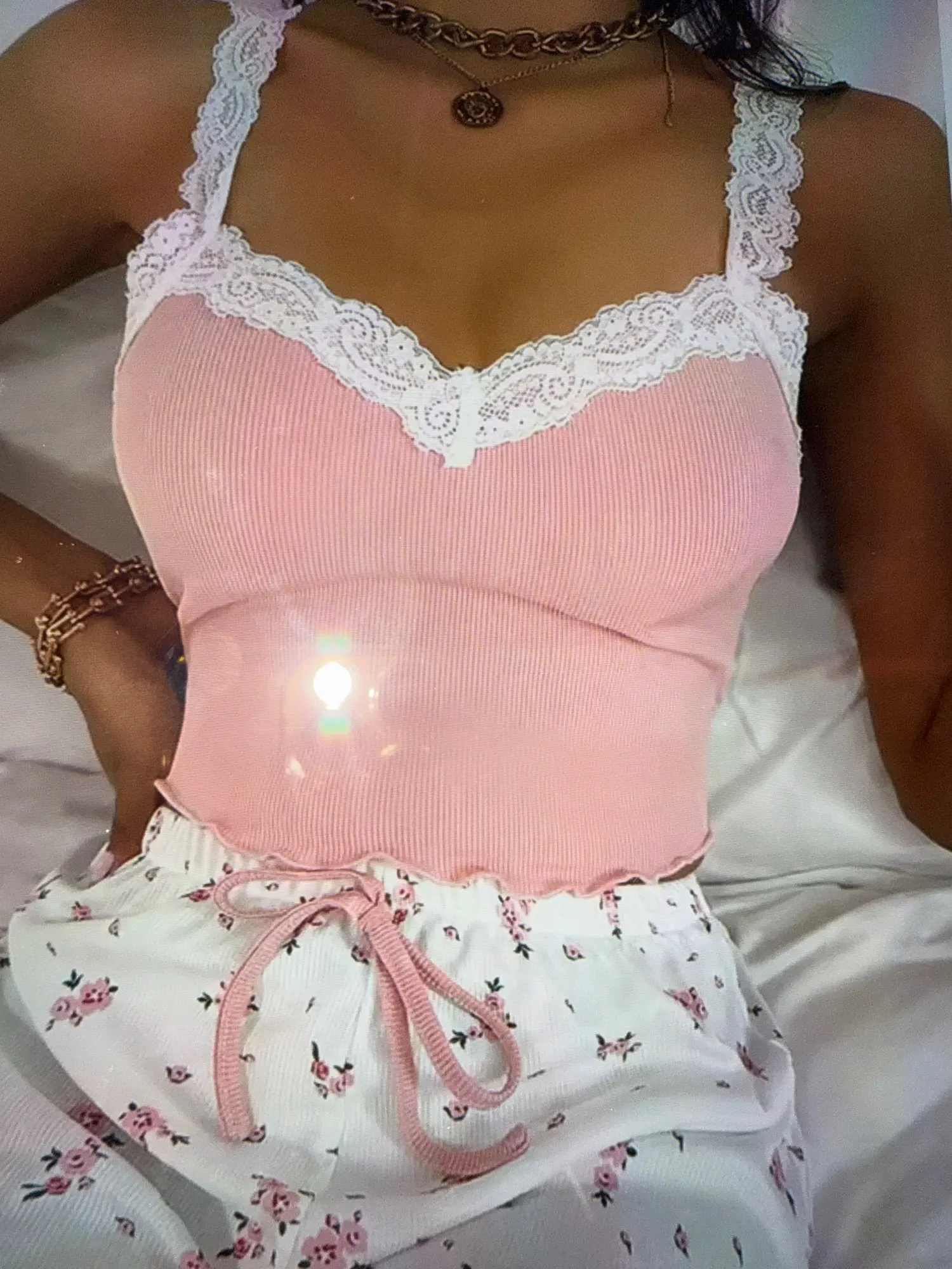 Lace-Trimmed Two-Piece Camisole & Shorts Sleep Set photo review
