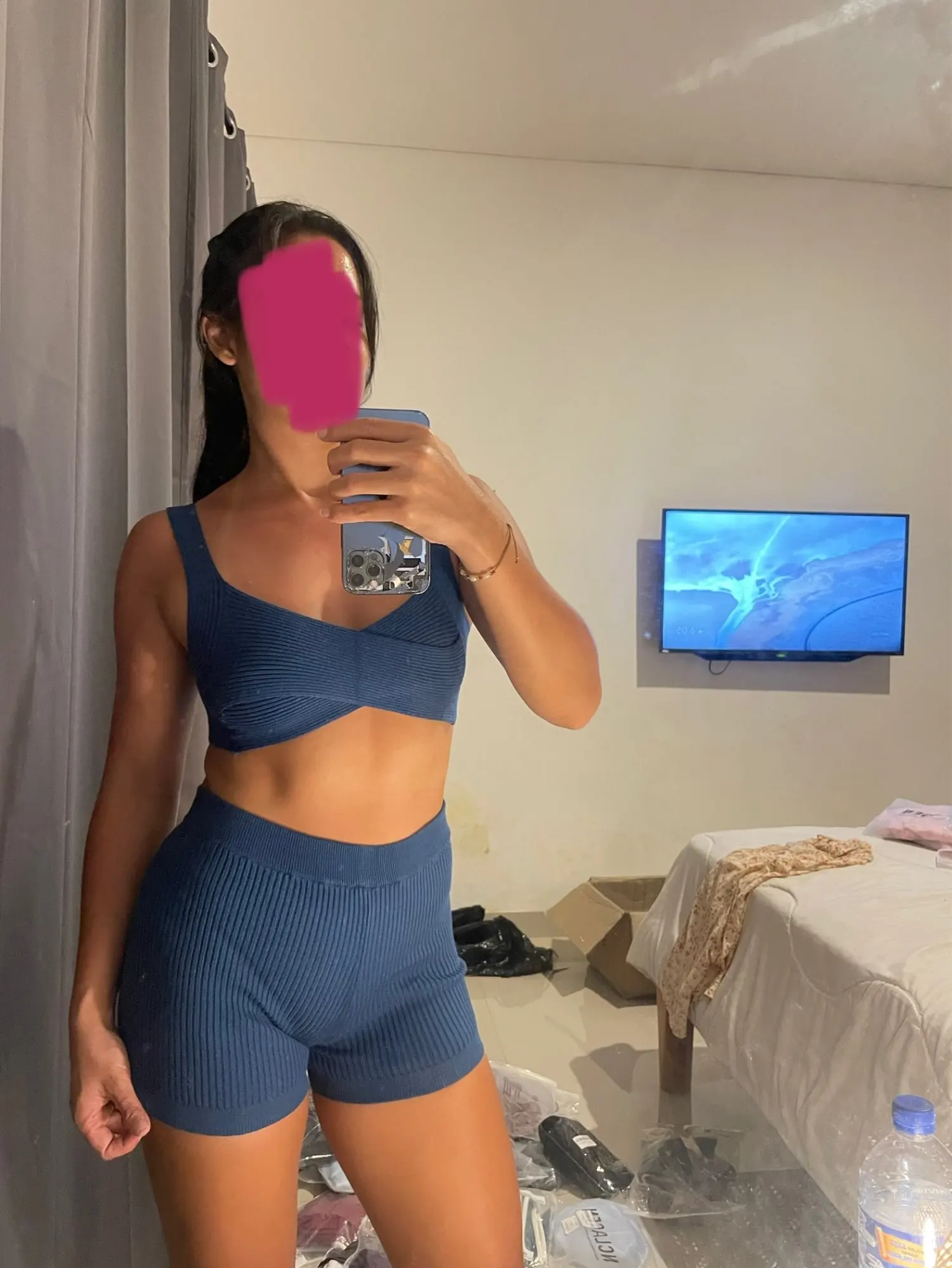 Ribbed Knit Backless Crop Top High Waist Shorts Summer Set photo review