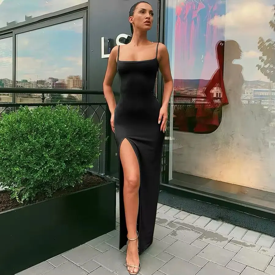 Elegant Off-Shoulder Split Dress Y2 K Bodycon Summer Party Wear photo review