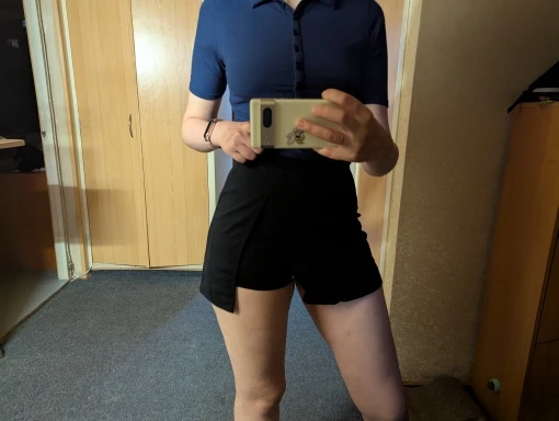 Trendy Black A-Line Mini Skirt High Waist Side Slit Korean photo review