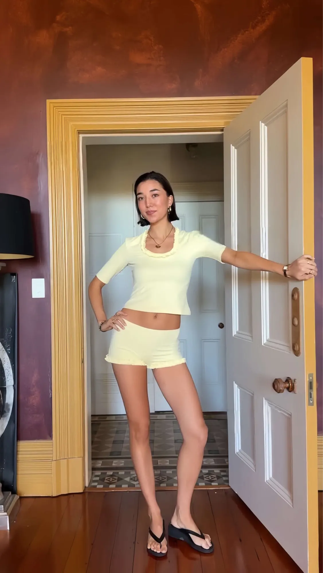 Trendy Y2 K Ruffled Shorts Set with U-Neck Tee Summer Outfit photo review