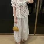 Embroidered Floral Midi Skirt High Waist A-Line Summer Vacation photo review