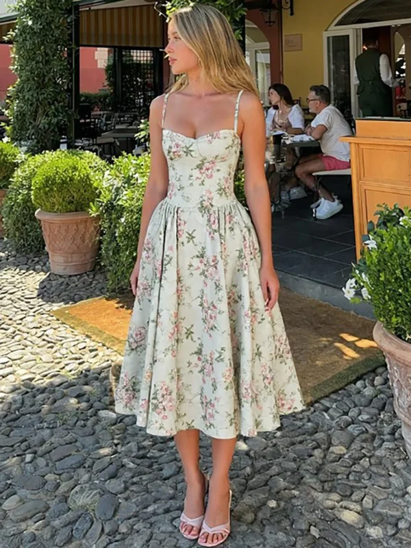 Floral A-Line Midi Dress: Perfect for Summer Wedding Bliss