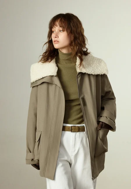 TOYOUTH Women Cotton Padded Coats Winter New Plush Navy Collar Retro Age reducing Loose Workwear Warm Cotton Coats